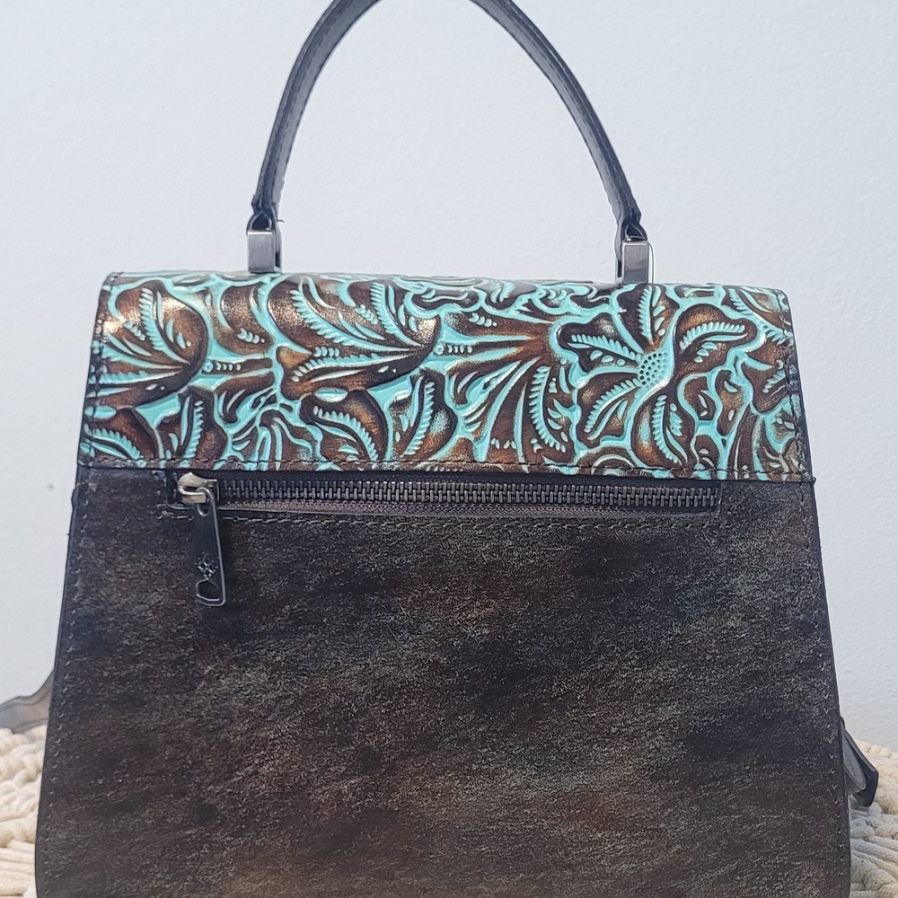 Patricia Nash Turquoise and Black Embossed Leather Bag - Picture 10 of 15